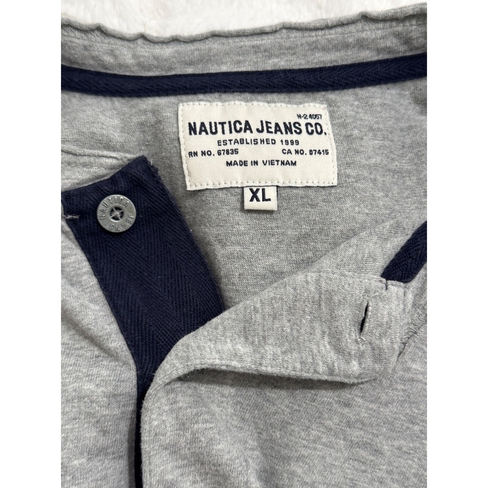 Nautica Jeans Co Gray Navy Striped Henley LS Shirt Men's XL Cotton Pullover‎ - Picture 5 of 7